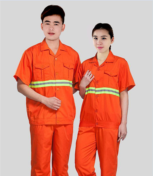 夏季短袖防静电橙色环卫工作服套装